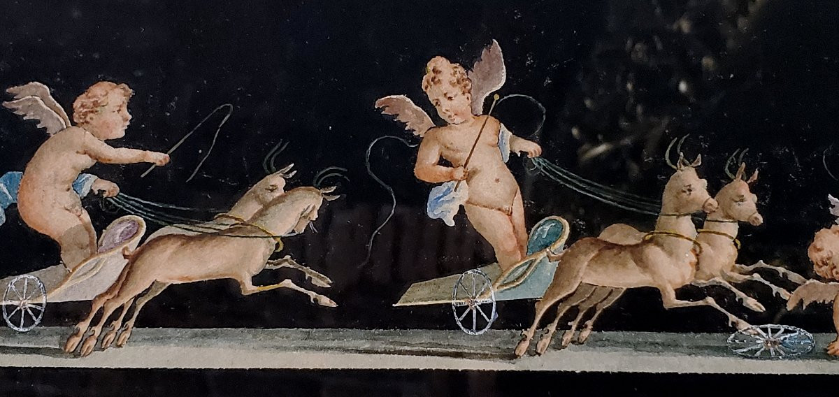 Antico dipinto scuola Napoletana , tecnica acquerello ,epoca 1800 -photo-3