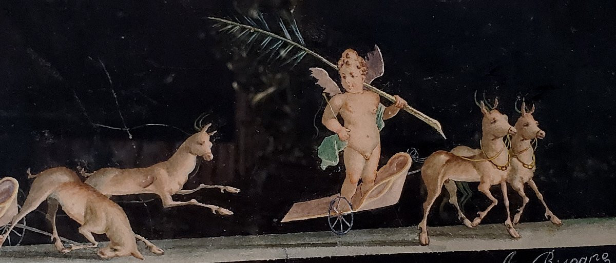 Antico dipinto scuola Napoletana , tecnica acquerello ,epoca 1800 -photo-4