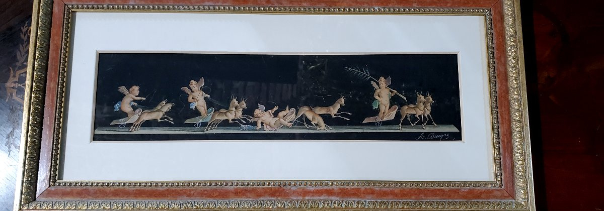 Antico dipinto scuola Napoletana , tecnica acquerello ,epoca 1800 -photo-1