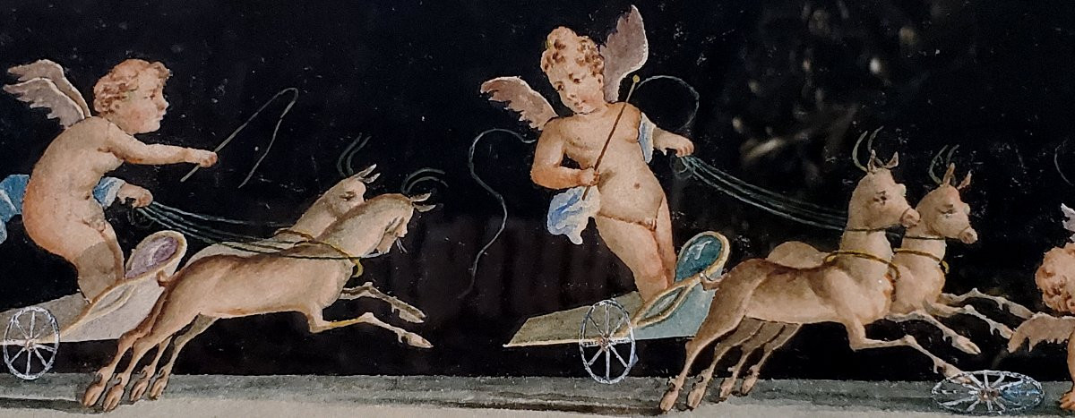 Antico dipinto scuola Napoletana , tecnica acquerello ,epoca 1800 -photo-3