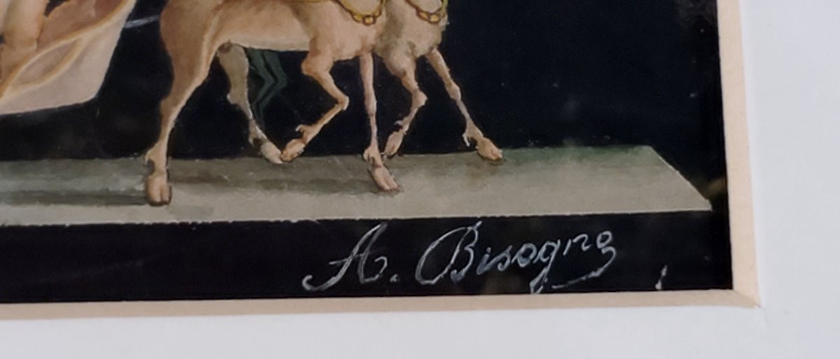 Antico dipinto scuola Napoletana , tecnica acquerello ,epoca 1800 -photo-4