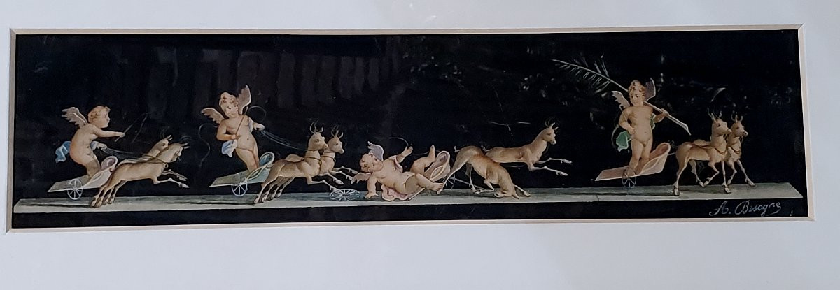 Antico dipinto scuola Napoletana , tecnica acquerello ,epoca 1800 -photo-5