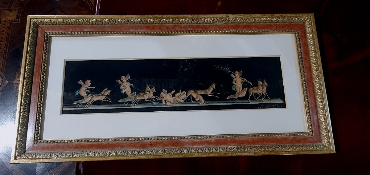 Antico dipinto scuola Napoletana , tecnica acquerello ,epoca 1800 -photo-6