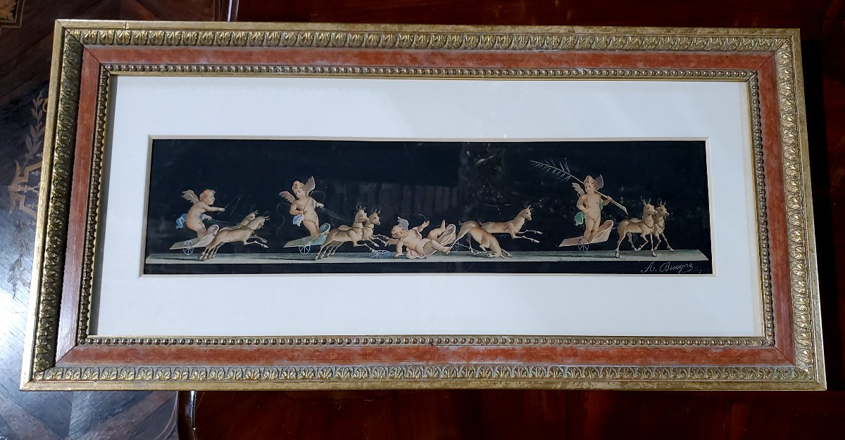 Antico dipinto scuola Napoletana , tecnica acquerello ,epoca 1800 