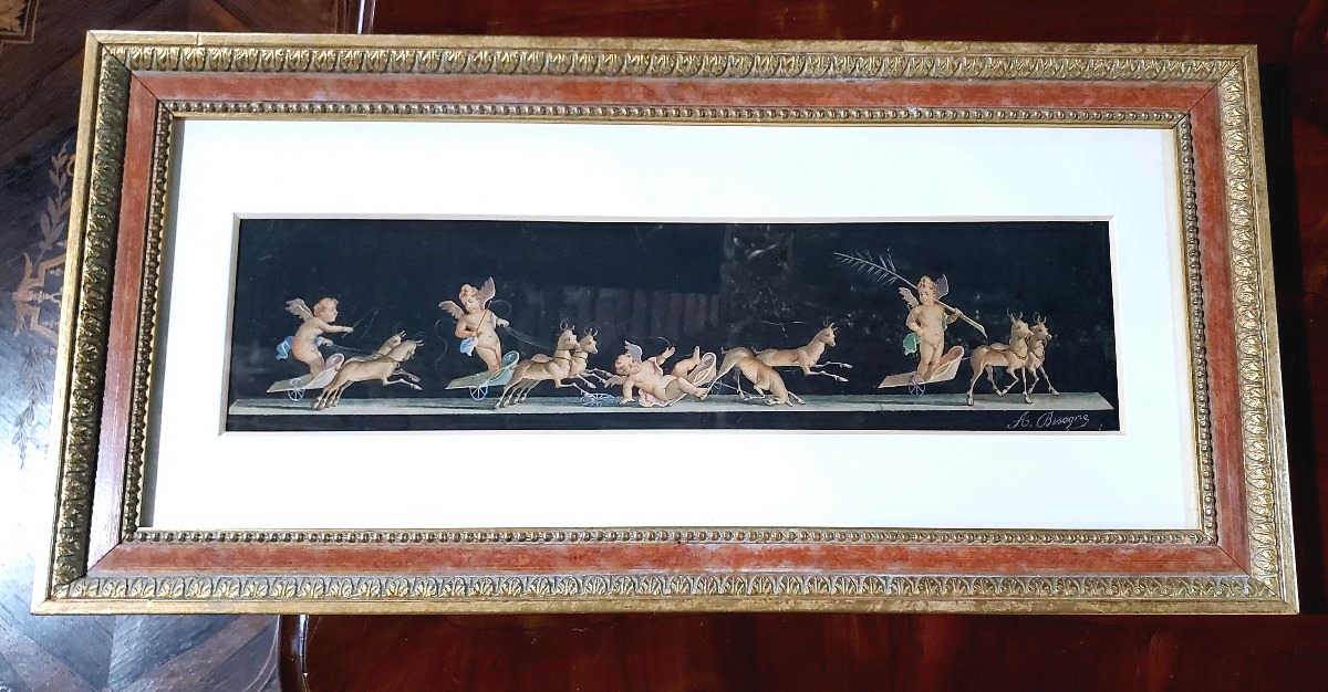 Antico dipinto scuola Napoletana , tecnica acquerello ,epoca 1800 