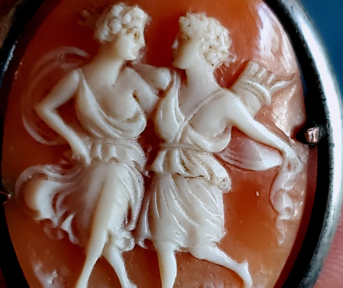 Antica  spilla con cammeo , epoca 1830 (circa) ,scolpita a mano -photo-2