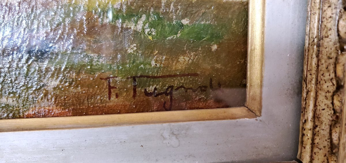 Dipinto olio su tavoletta  firmato Ferdinando Tugnoli pittore Bolognese allievo di Morandi-photo-2