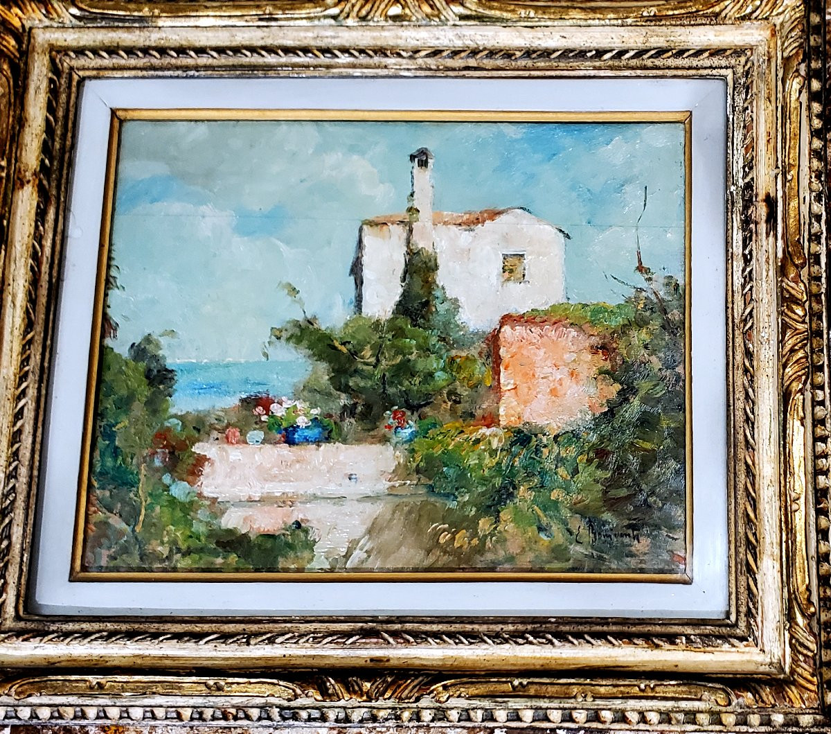 Dipinto olio su tavoletta di Eugenio Bonivento intitolato : mattino d'estate a Burano . -photo-4