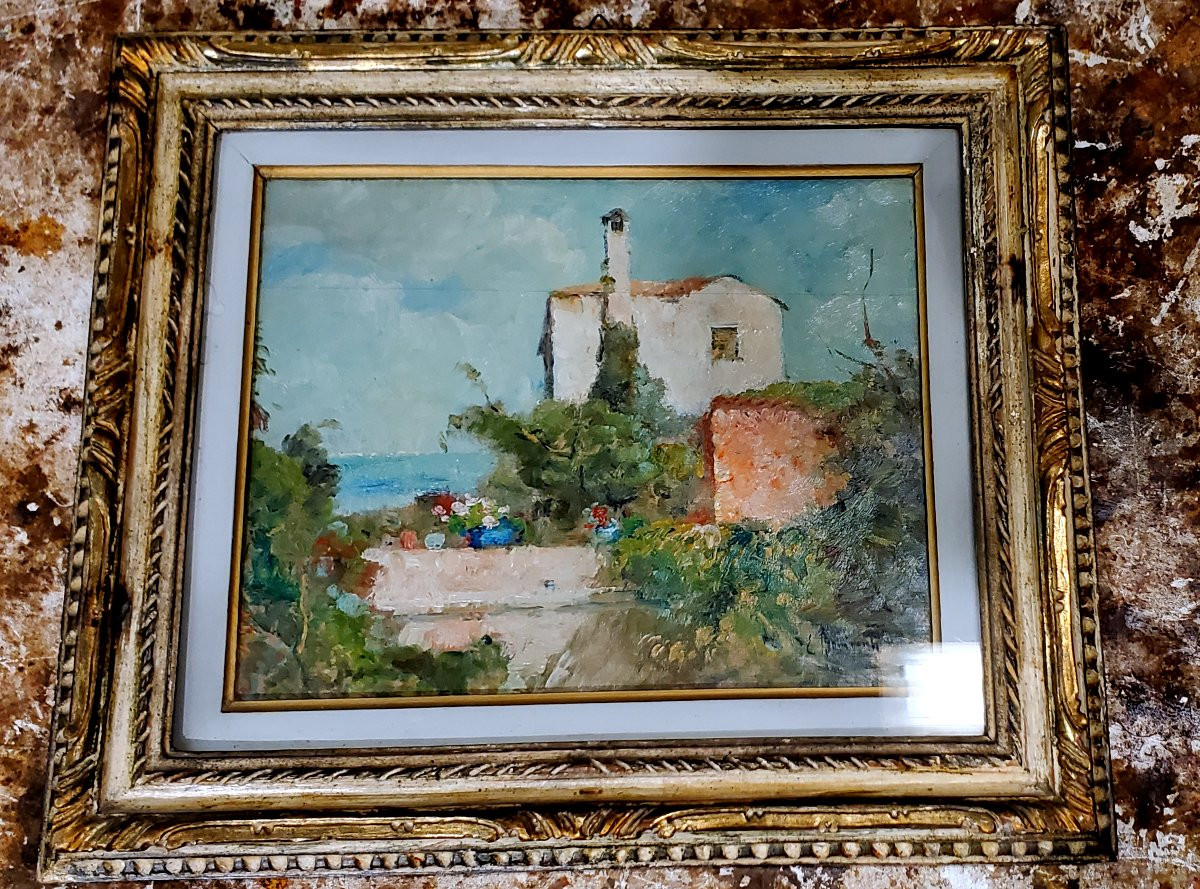 Dipinto olio su tavoletta di Eugenio Bonivento intitolato : mattino d'estate a Burano . -photo-1