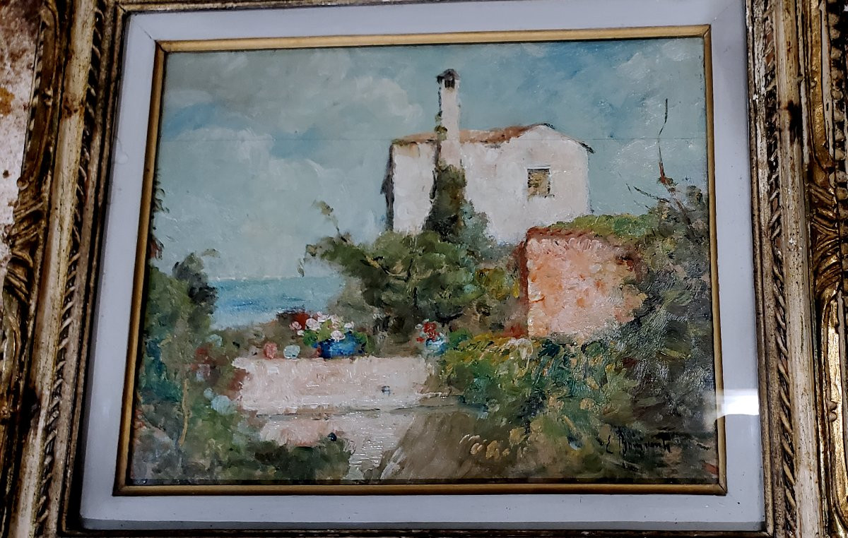 Dipinto olio su tavoletta di Eugenio Bonivento intitolato : mattino d'estate a Burano . -photo-2