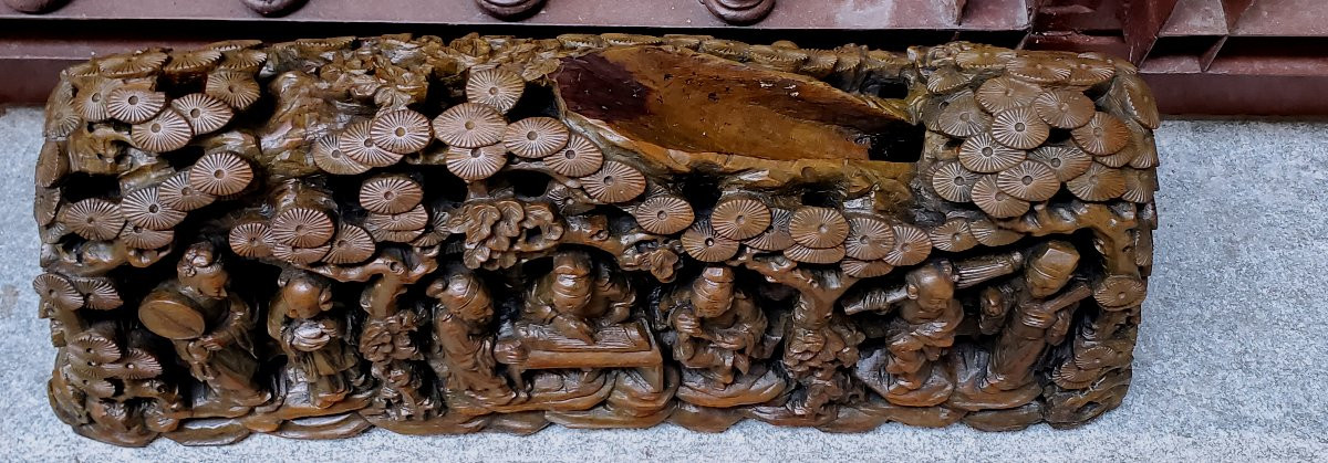 Antica scultura Cinese ,epoca 1800 in legno di noce cinese -photo-4