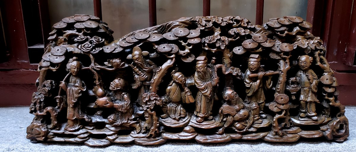 Antica scultura Cinese ,epoca 1800 in legno di noce cinese -photo-3