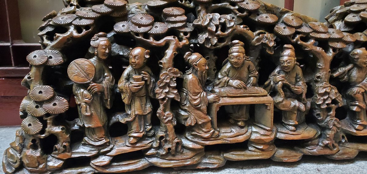 Antica scultura Cinese ,epoca 1800 in legno di noce cinese -photo-5