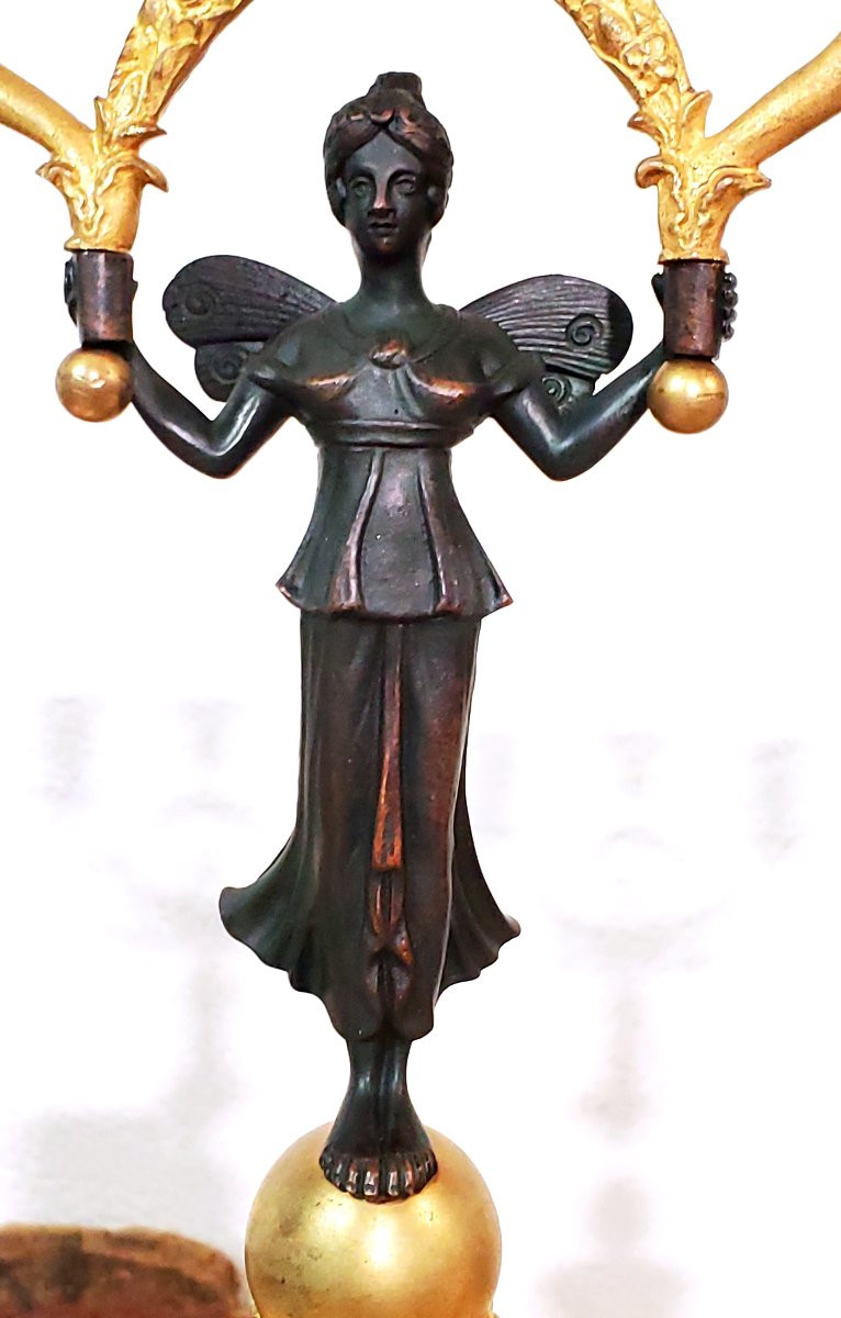 Due antichi candelieri a 3 fiamme  in bronzo dorato 18kt -photo-4