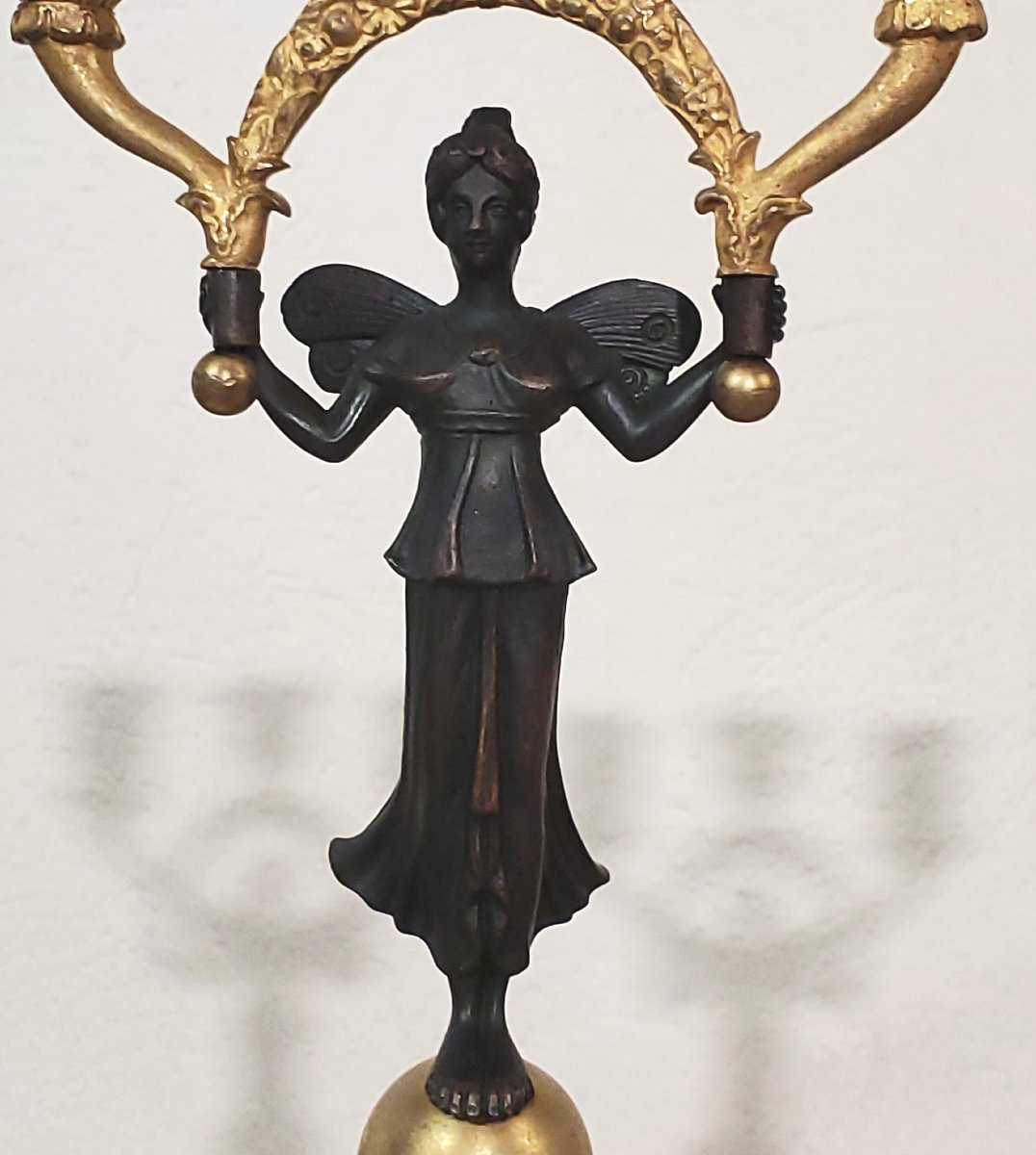 Due antichi candelieri a 3 fiamme  in bronzo dorato 18kt -photo-3