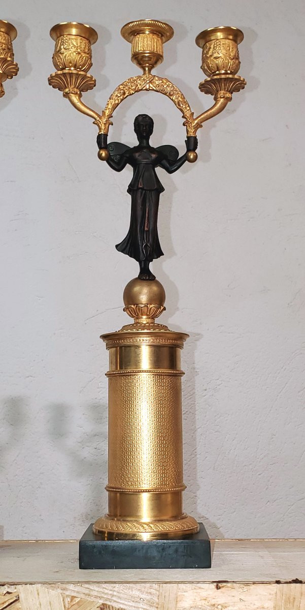 Due antichi candelieri a 3 fiamme  in bronzo dorato 18kt -photo-8