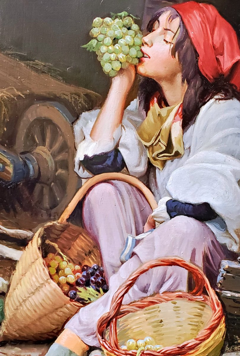 Bambini in campagna dipinto olio su tela -photo-3