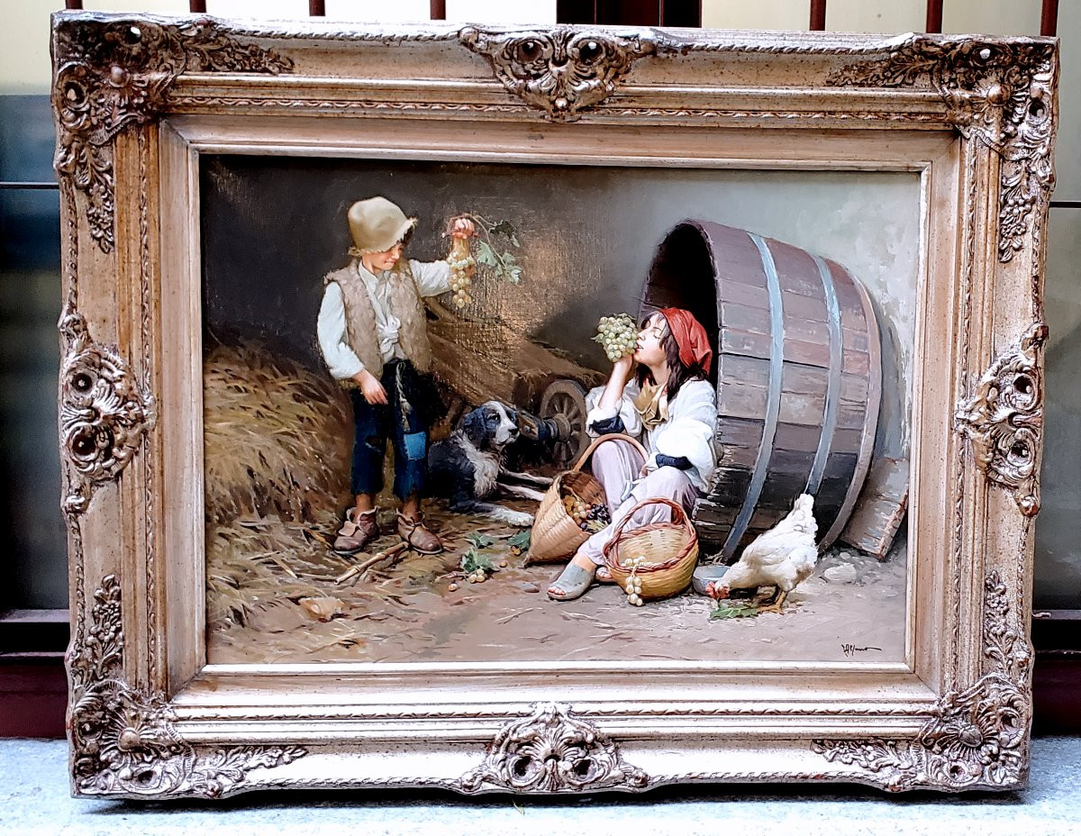 Bambini in campagna dipinto olio su tela -photo-1