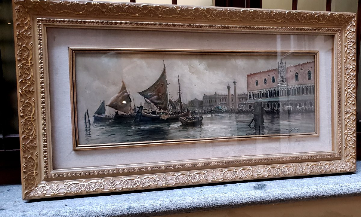 Olio su tavola raffigurante una precisa veduta di Venezia-photo-2