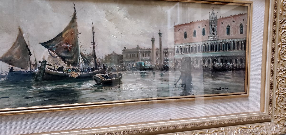 Olio su tavola raffigurante una precisa veduta di Venezia-photo-3