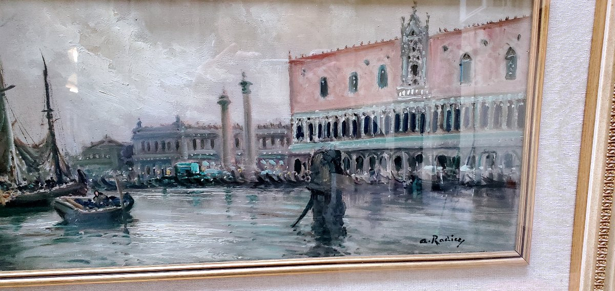Olio su tavola raffigurante una precisa veduta di Venezia-photo-4