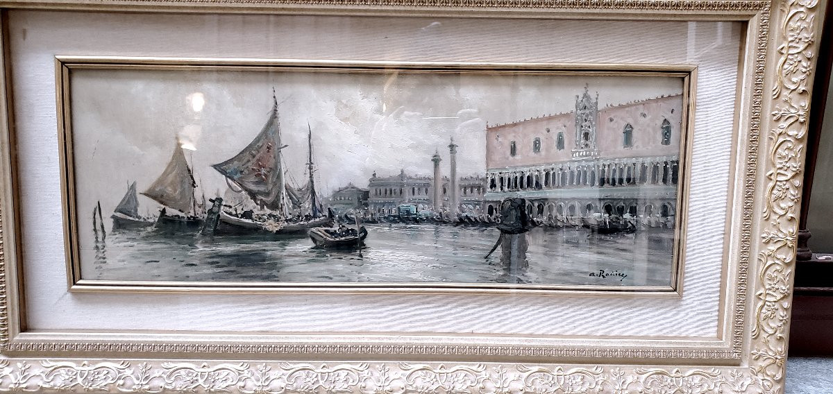 Olio su tavola raffigurante una precisa veduta di Venezia-photo-2