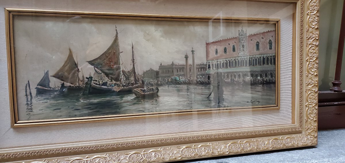 Olio su tavola raffigurante una precisa veduta di Venezia-photo-7