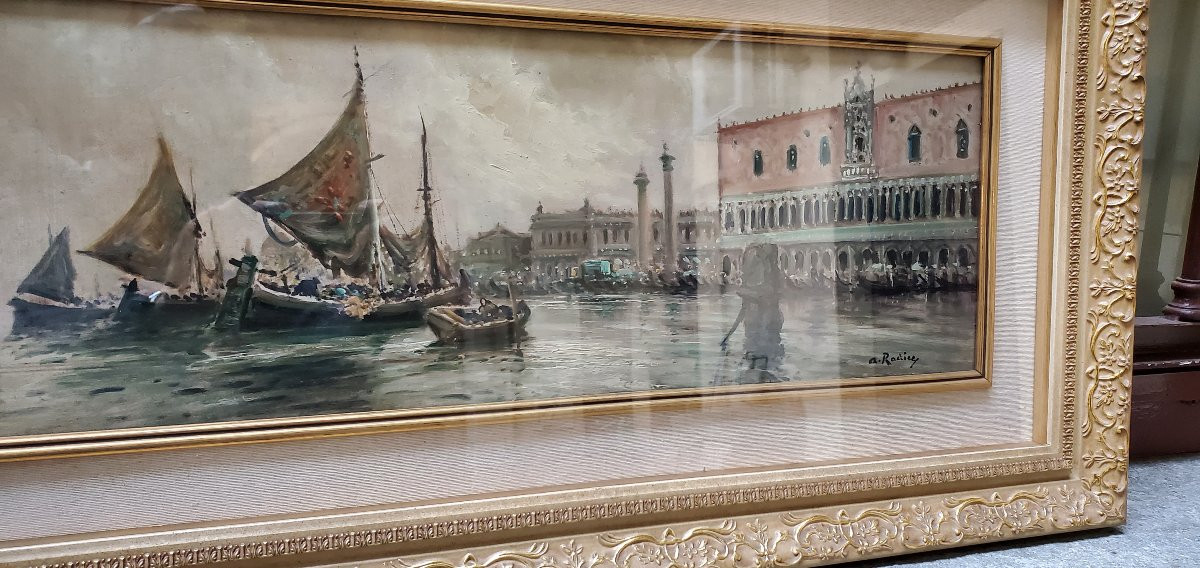 Olio su tavola raffigurante una precisa veduta di Venezia-photo-8