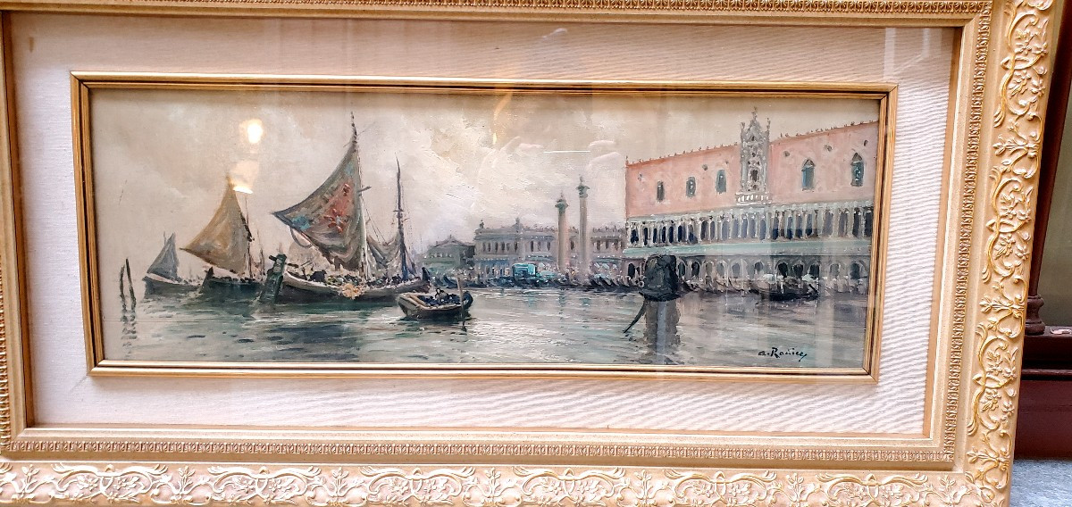 Olio su tavola raffigurante una precisa veduta di Venezia