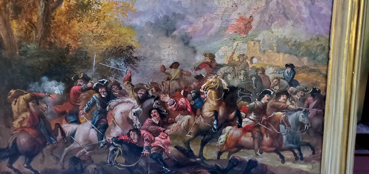Dipinto olio su tavola raffigurante battaglia  ,XIX secolo ambito austro -tedesco . -photo-1
