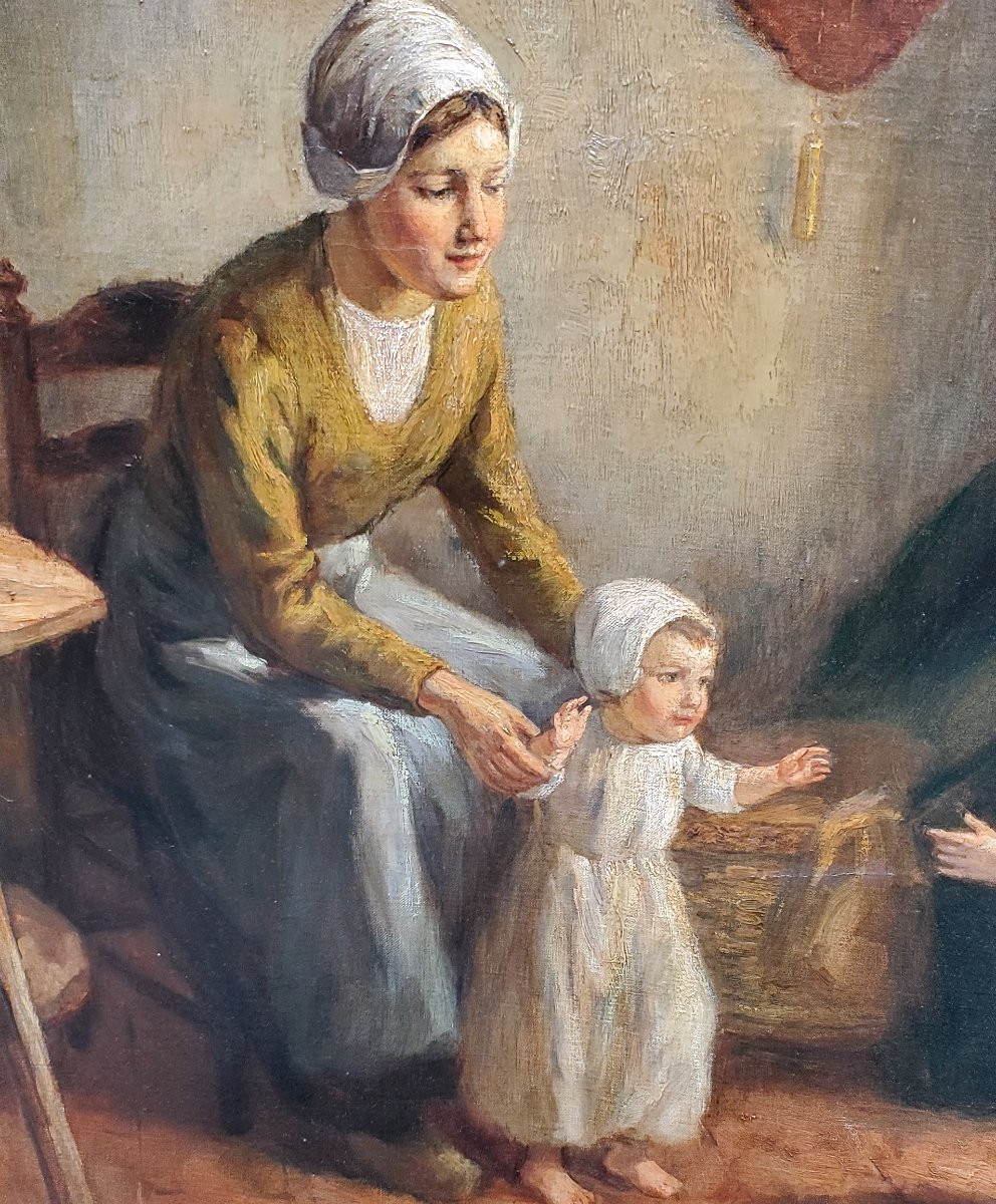 Dipinto olio su tela raffigurante madre con bambini autore:Louis Soonius (1883-1956)-photo-4