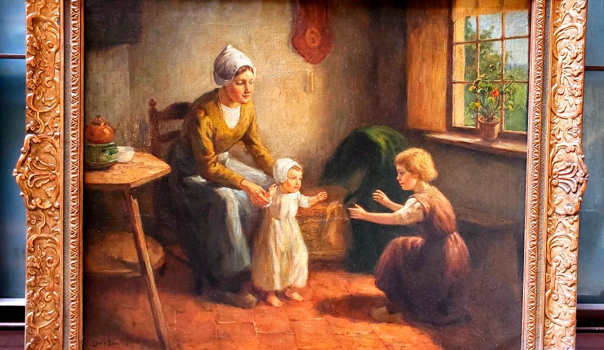 Dipinto olio su tela raffigurante madre con bambini autore:Louis Soonius (1883-1956)-photo-3