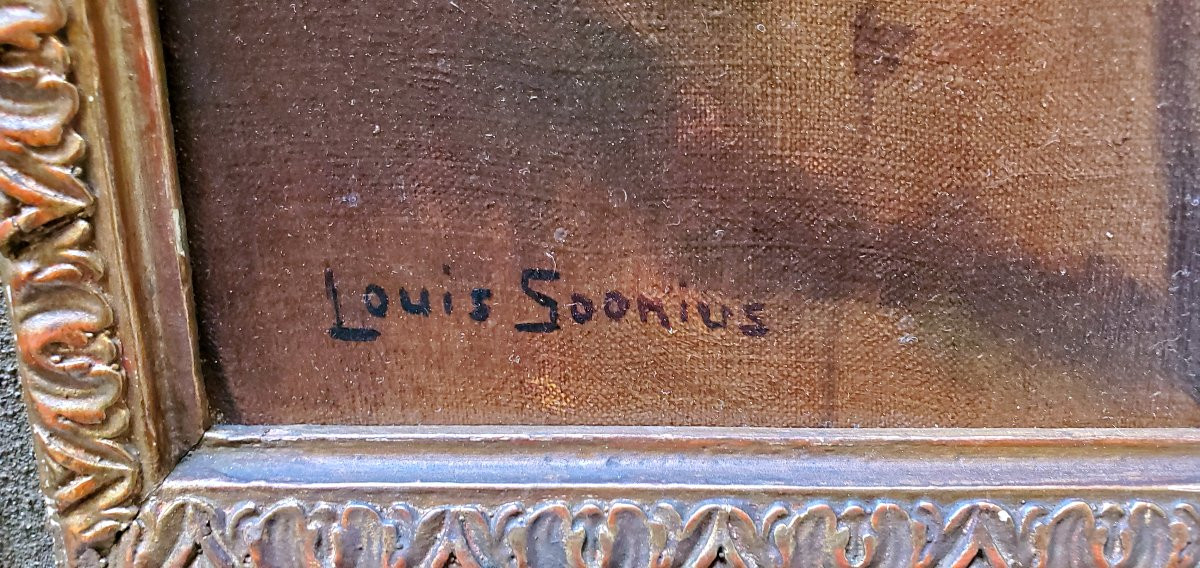 Dipinto olio su tela raffigurante madre con bambini autore:Louis Soonius (1883-1956)-photo-4