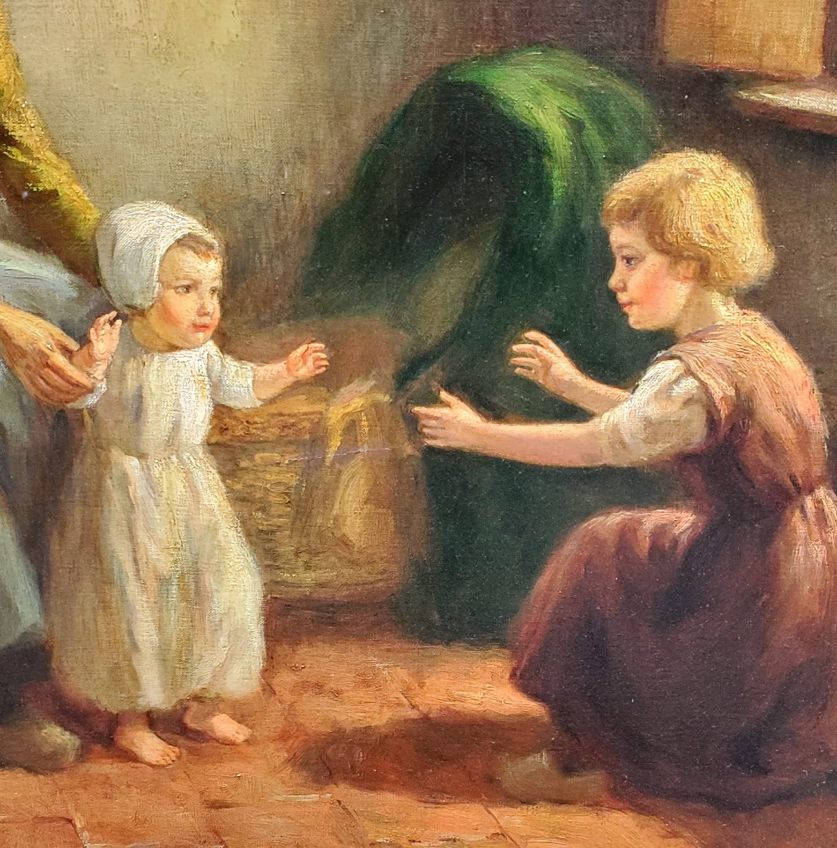 Dipinto olio su tela raffigurante madre con bambini autore:Louis Soonius (1883-1956)-photo-6