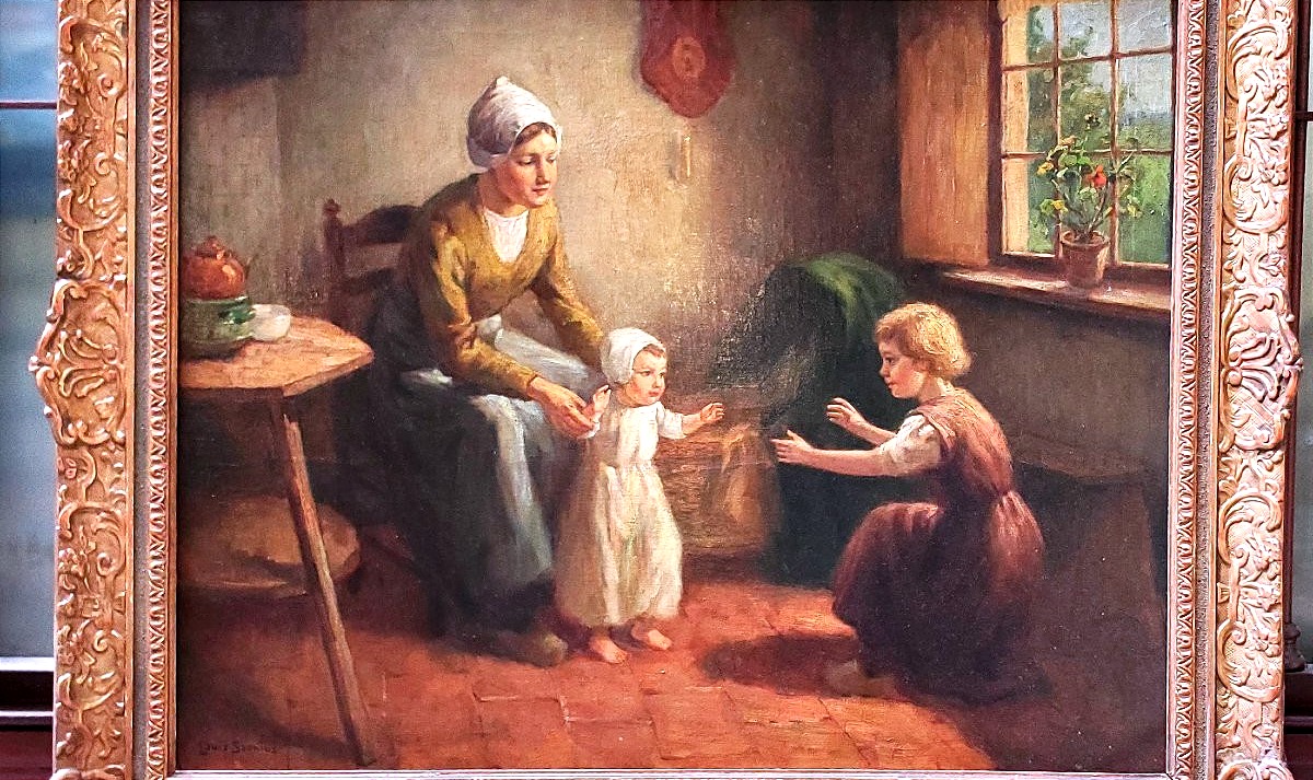 Dipinto olio su tela raffigurante madre con bambini autore:Louis Soonius (1883-1956)-photo-1