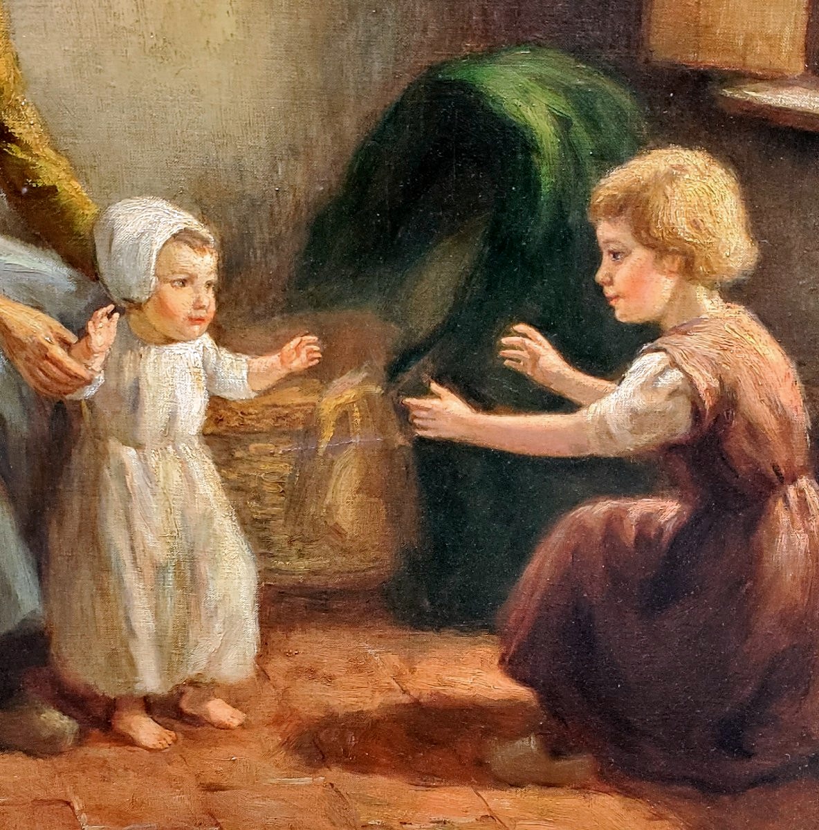 Dipinto olio su tela raffigurante madre con bambini autore:Louis Soonius (1883-1956)-photo-4