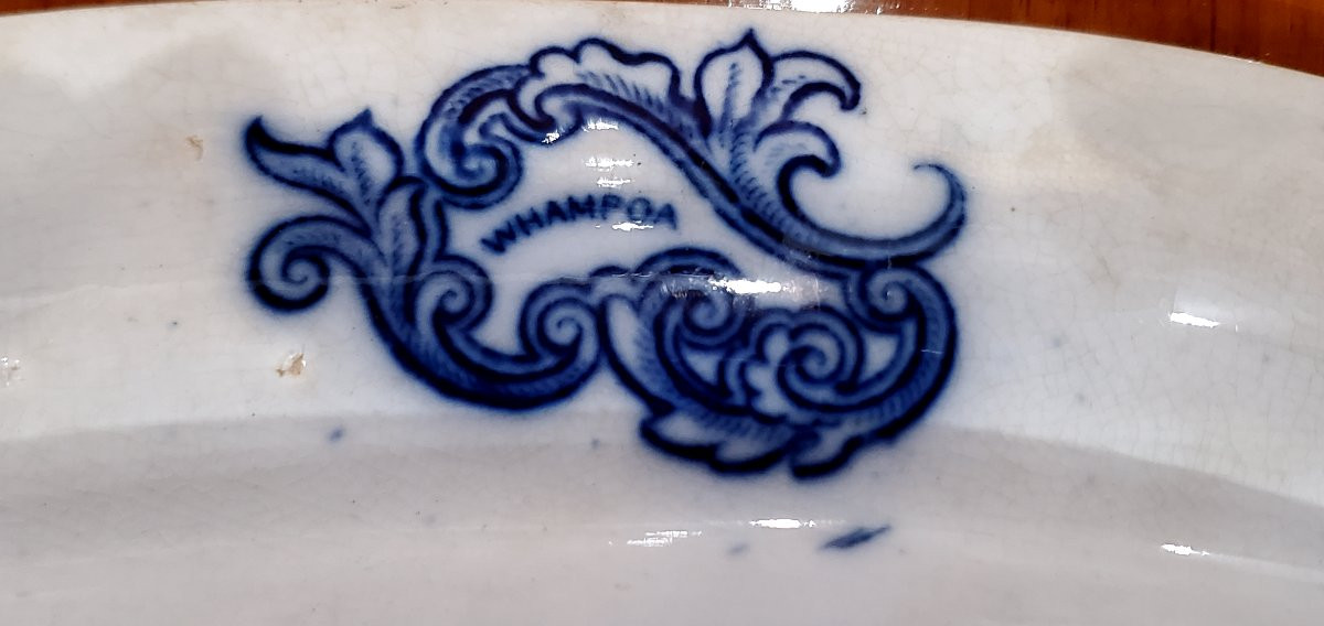 Sette antichi piatti + centrotavola   in porcellana inglese,  recanti il ​​marchio Wampoa -photo-4