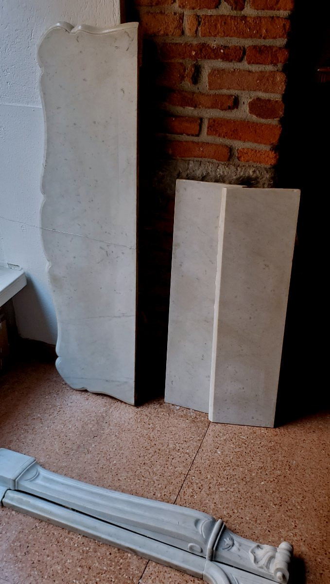 Antico camino in marmo bianco di Carrara epoca 1850/60 , riccamente scolpito -photo-2