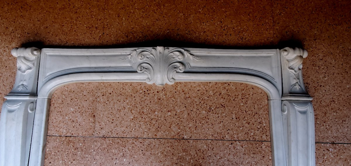 Antico camino in marmo bianco di Carrara epoca 1850/60 , riccamente scolpito -photo-4