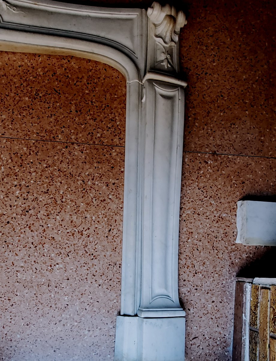 Antico camino in marmo bianco di Carrara epoca 1850/60 , riccamente scolpito -photo-1