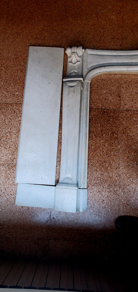 Antico camino in marmo bianco di Carrara epoca 1850/60 , riccamente scolpito -photo-6
