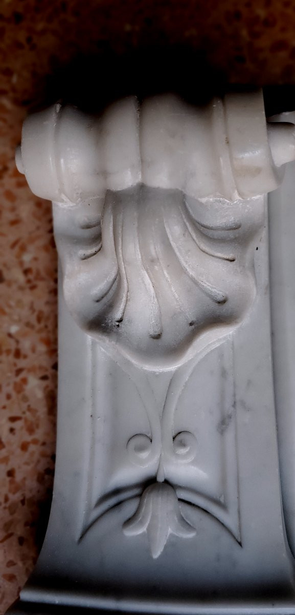 Antico camino in marmo bianco di Carrara epoca 1850/60 , riccamente scolpito -photo-7