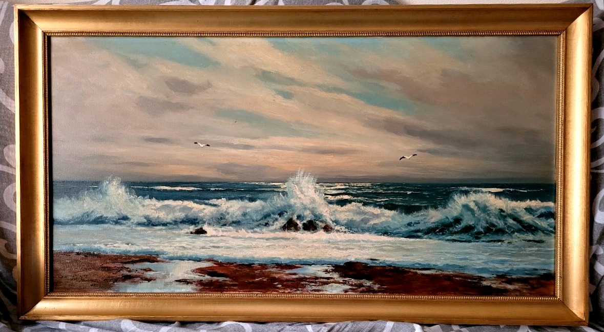 Dipinto olio su tela raffigurante Marina 