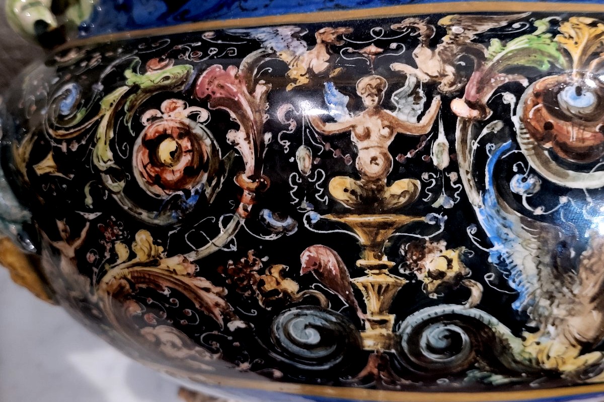 Grande centrotavola in maiolica policroma di Faenza – manifattura Farina, primo Novecento-photo-3