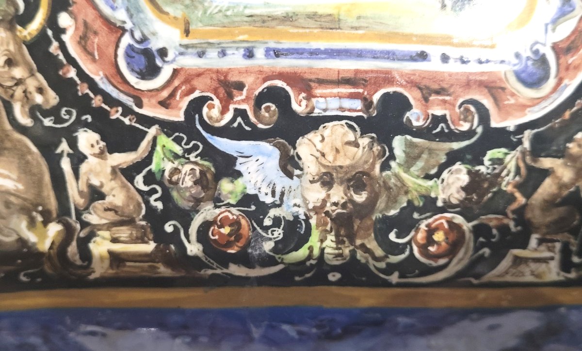 Grande centrotavola in maiolica policroma di Faenza – manifattura Farina, primo Novecento-photo-2