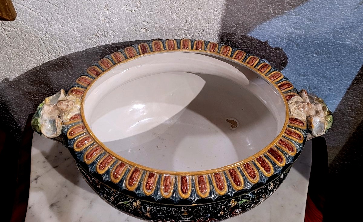 Grande centrotavola in maiolica policroma di Faenza – manifattura Farina, primo Novecento-photo-4