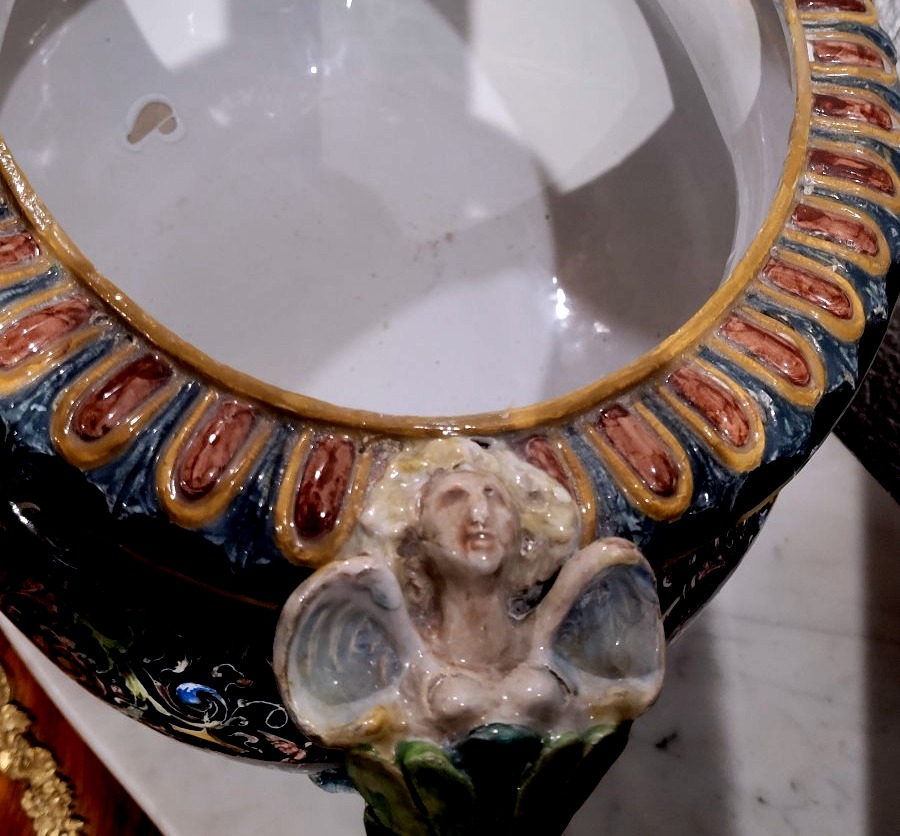 Grande centrotavola in maiolica policroma di Faenza – manifattura Farina, primo Novecento-photo-5