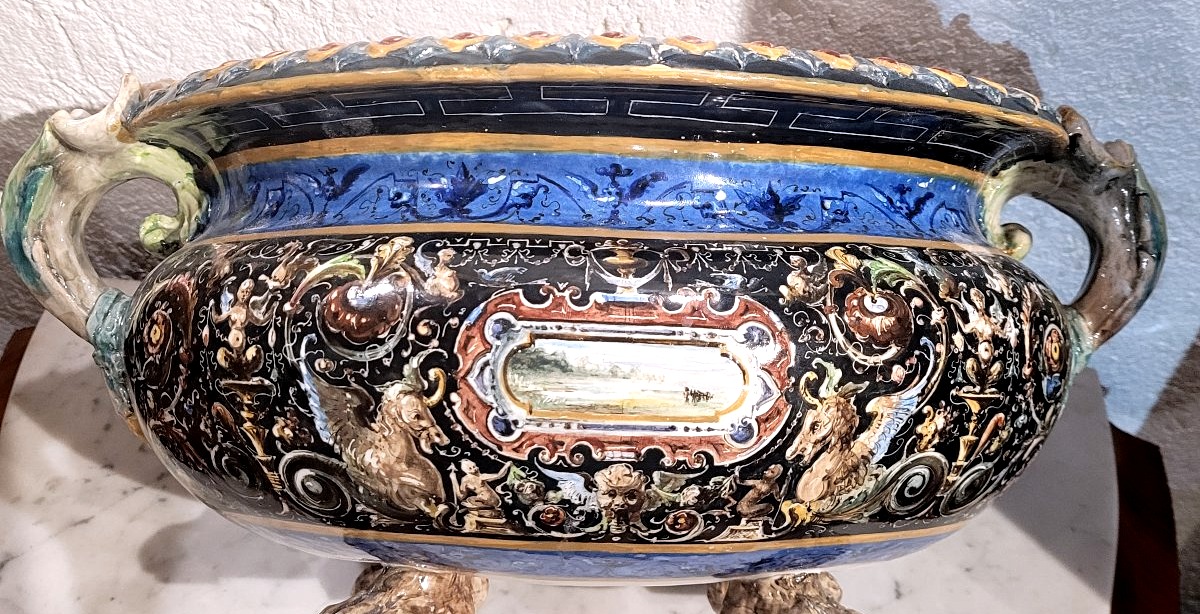 Grande centrotavola in maiolica policroma di Faenza – manifattura Farina, primo Novecento-photo-6