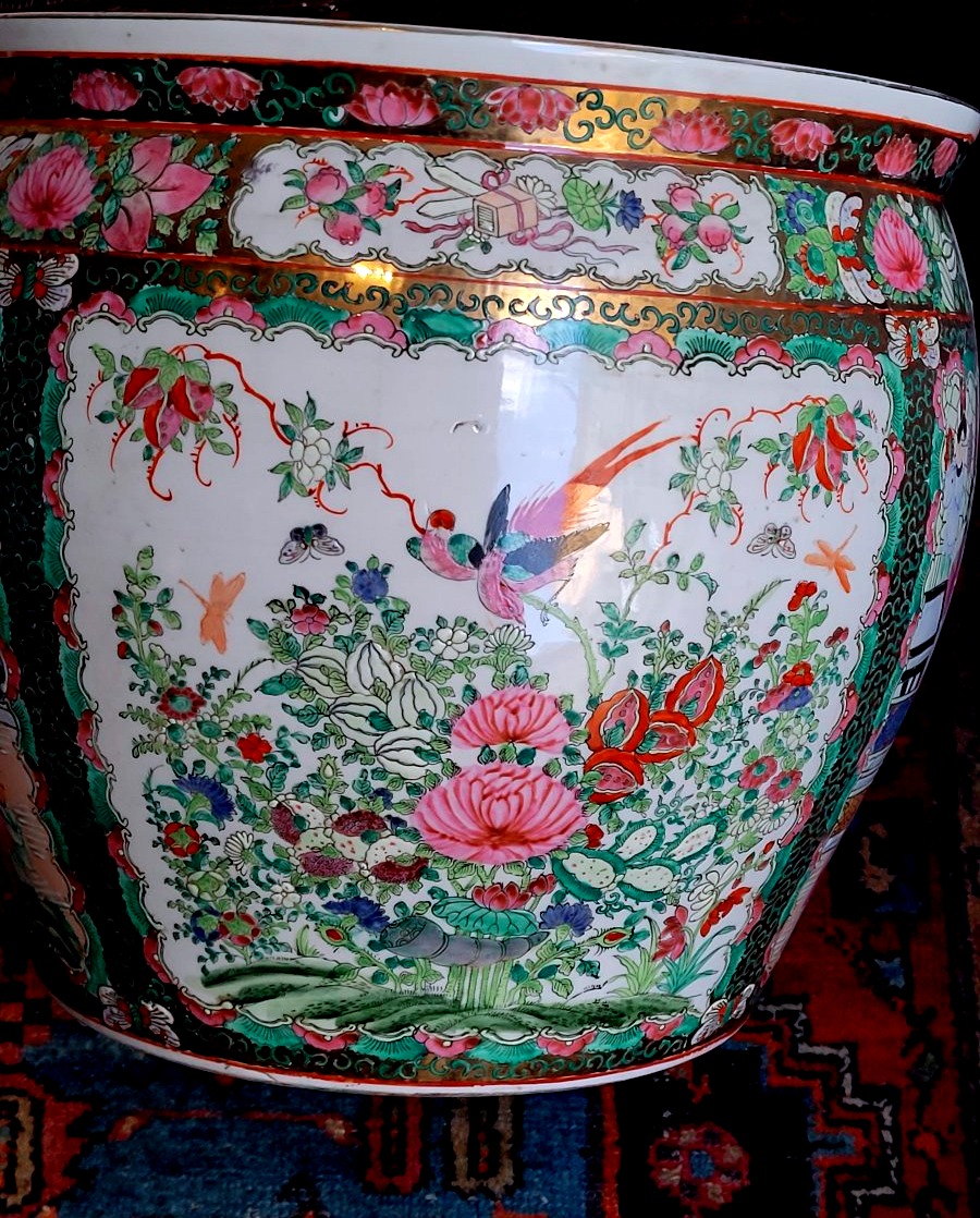 cache-pot cinese decorato, XX secolo, con base lignea-photo-7