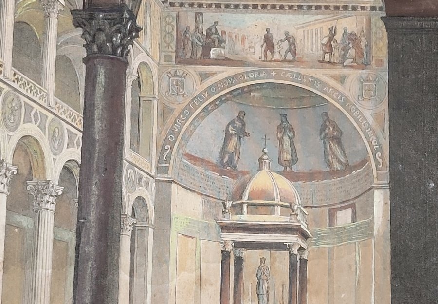 Acquaforte acquerellata raffigurante Interno della Basilica di Sant’Agnese Roma-photo-5